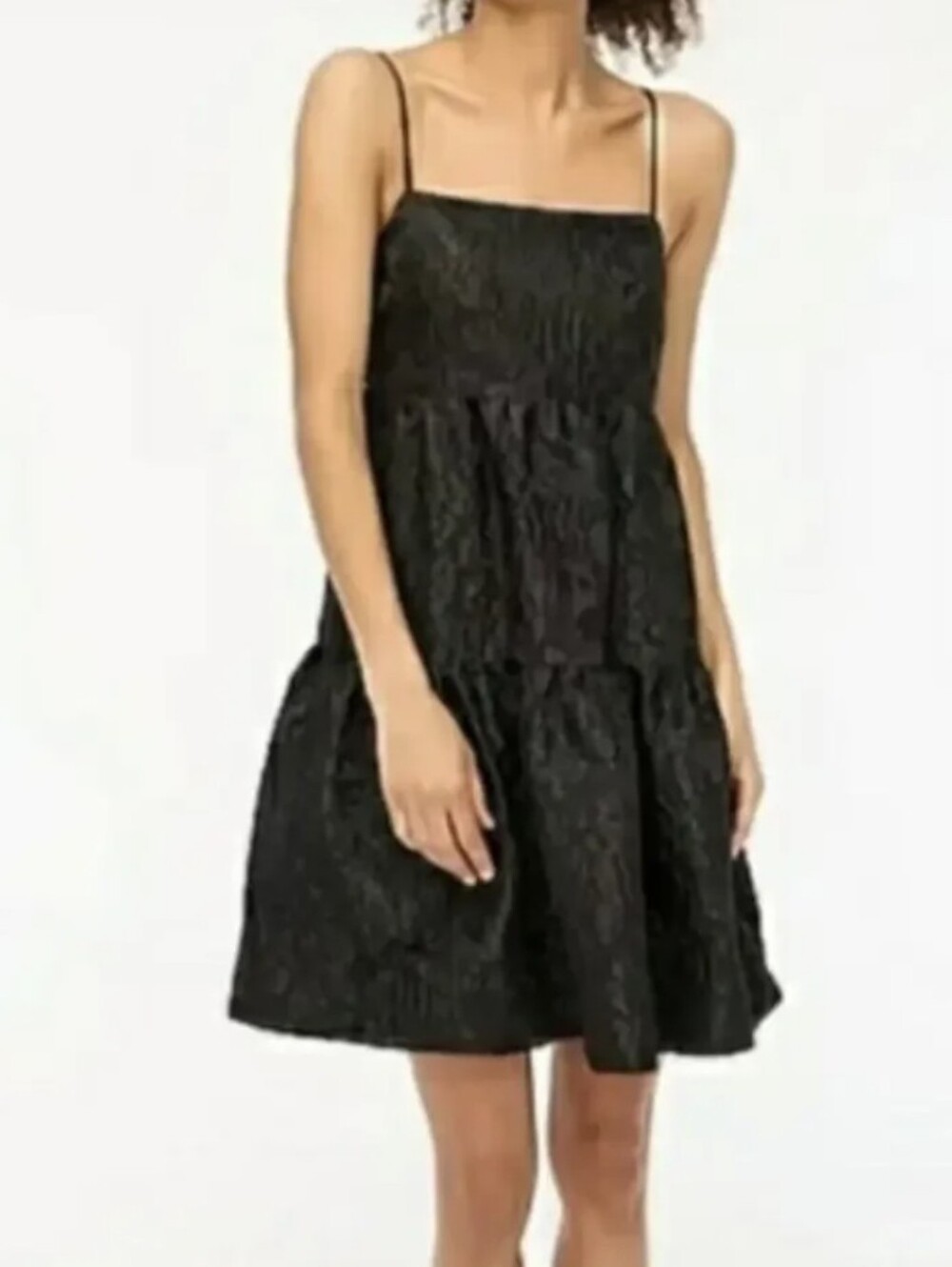 J. Crew Black Spaghetti-Strap Tiered Brocade Mini Dress Sz.4 NWT